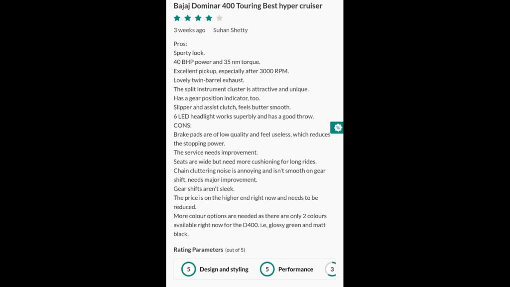 Bajaj Dominar 400 reviews